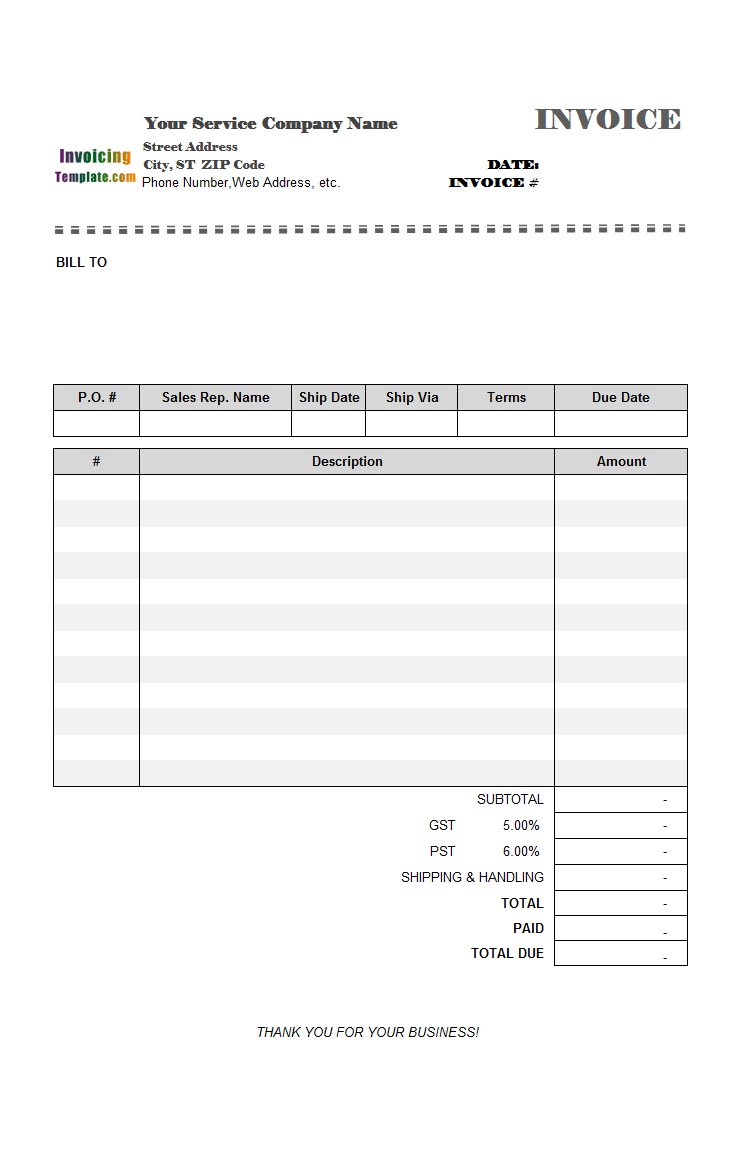 Blank Service Invoicing Template screenshot