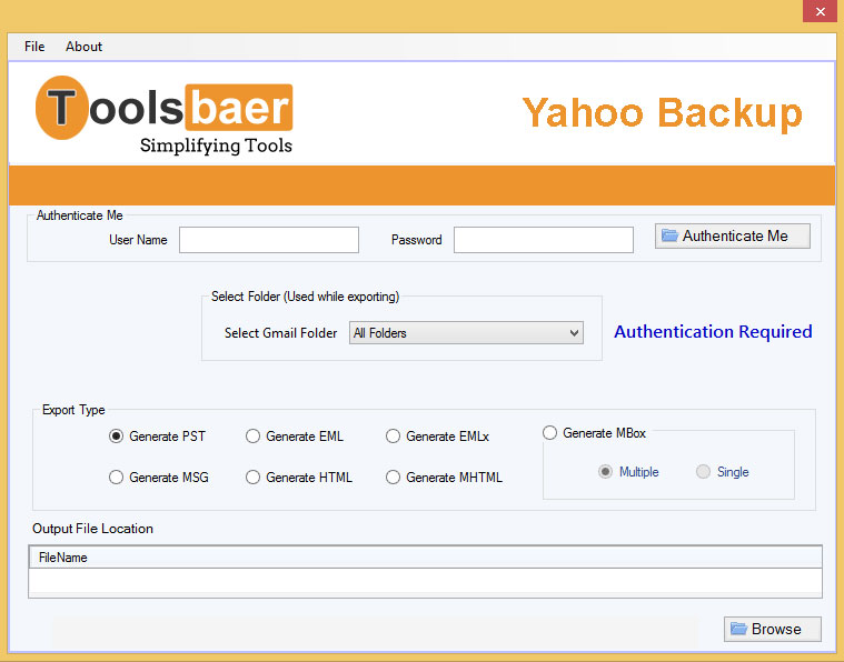 ToolsBaer Yahoo Backup Tool screenshot