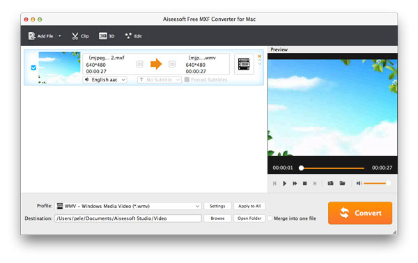 Aiseesoft Free MXF Converter for Mac screenshot