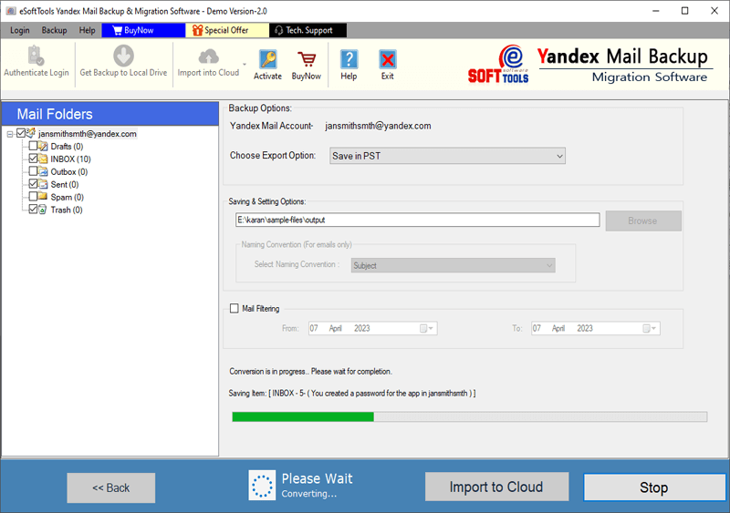 eSoftTools Yandex Backup and Migration screenshot