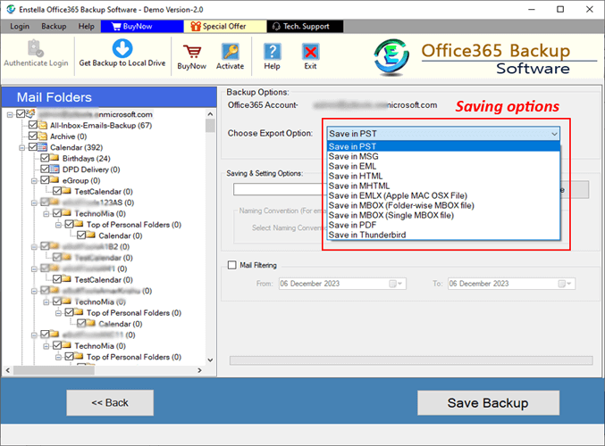 Enstella Office365 Backup Software screenshot