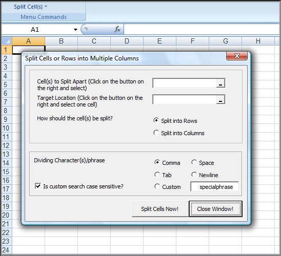 Split Excel Cells Apart screenshot