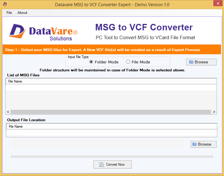 DataVare MSG to VCF Converter screenshot