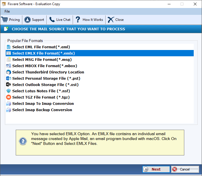 FixVare EMLX to MBOX Converter screenshot