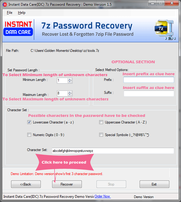 IDC 7z Password Recovery screenshot