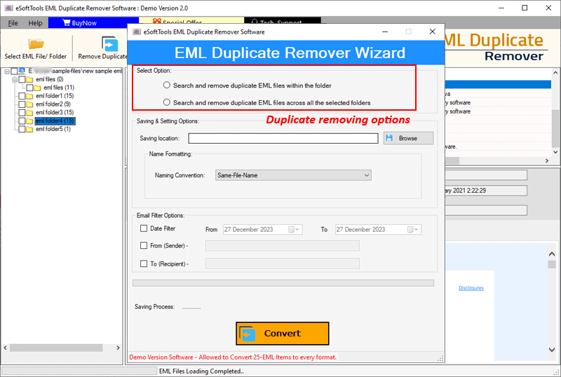 EML Duplicate Remover Software screenshot