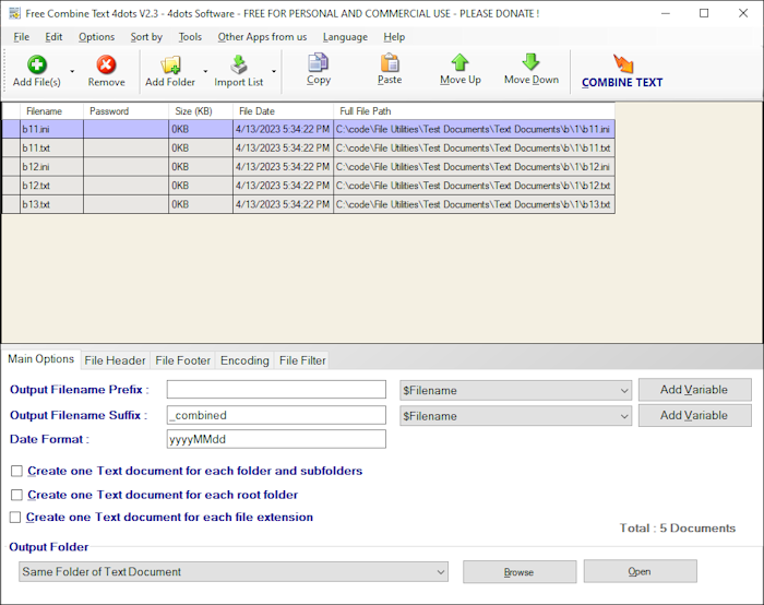 Free Combine Text Files 4dots screenshot