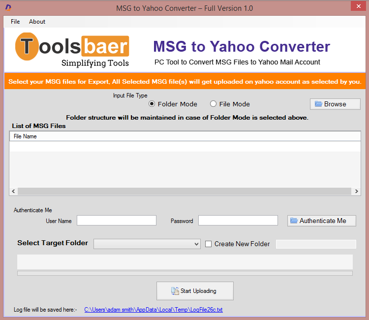 ToolsBaer MSG to Yahoo Importer screenshot