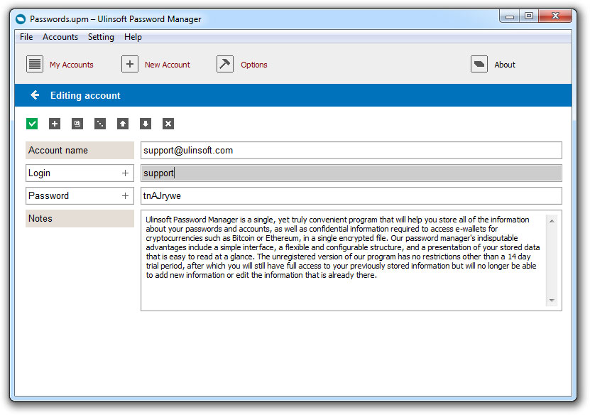Ulinsoft Password Manager screenshot