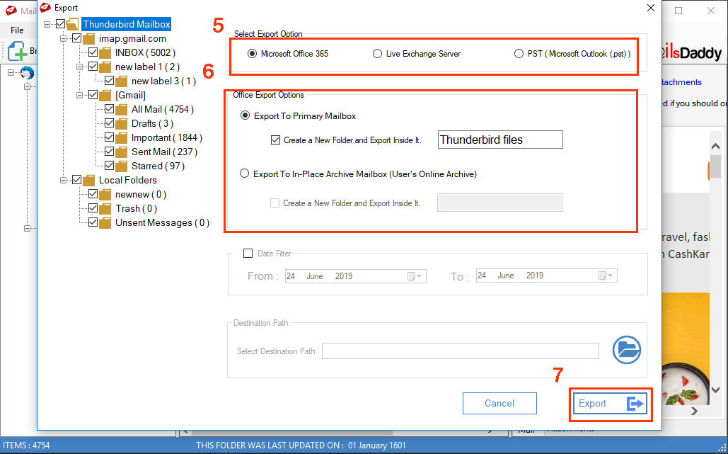 MailsDaddy Thunderbird to Office 365 screenshot