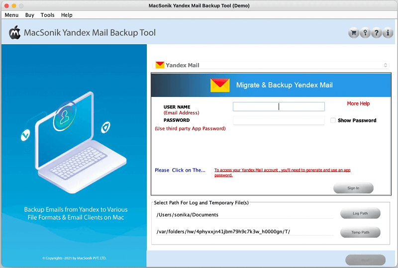MacSonik Yandex Mail Backup Tool screenshot