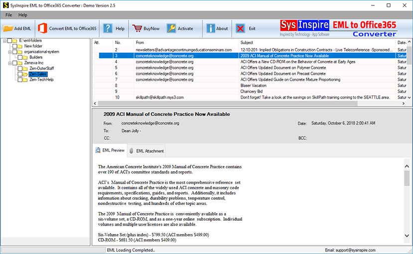 SysInspire EML to Office365 Converter screenshot