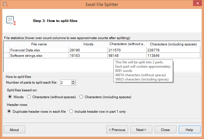 Excel File Splitter screenshot