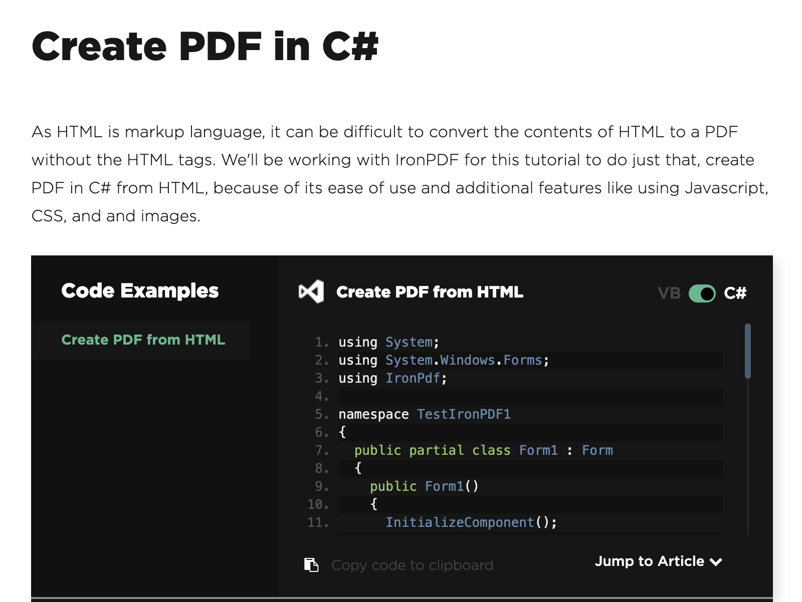 Create PDF in CSharp screenshot