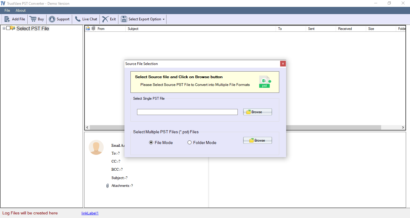 TrustVare PST to TGZ Converter screenshot