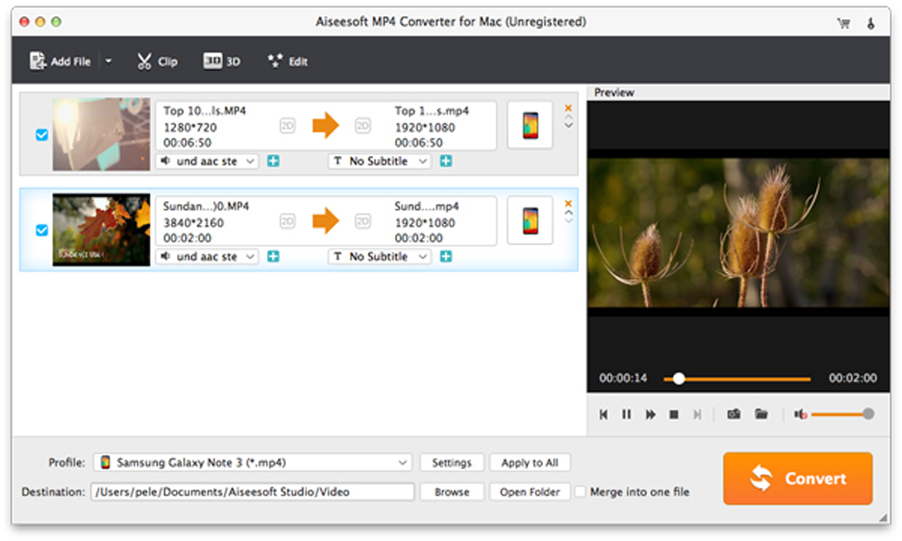 Aiseesoft MP4 Converter for Mac screenshot