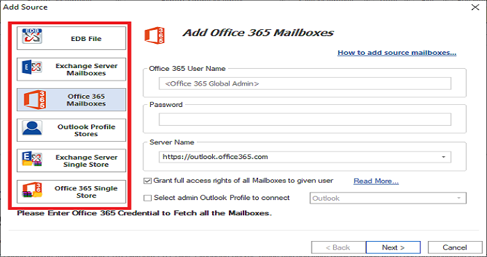 Exchange to Exchange Migration Tool screenshot