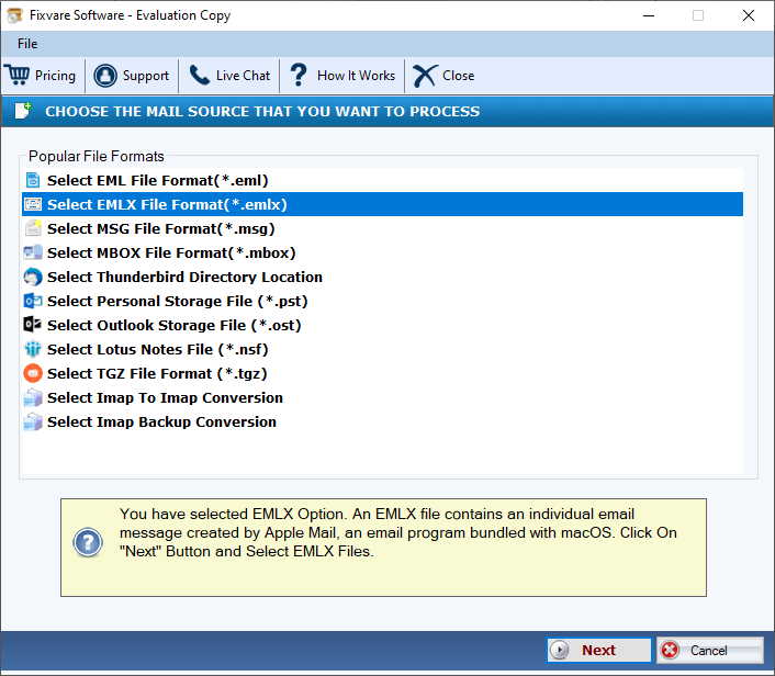 FixVare EMLX to MSG Converter screenshot