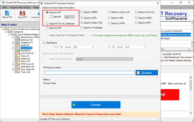 Enstella Outlook PST Recovery Software screenshot