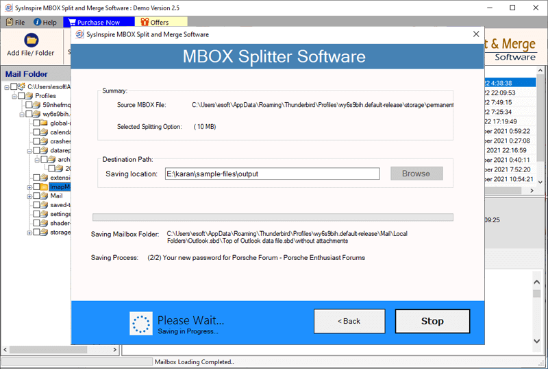 SysInspire MBOX Split and Merge Software screenshot