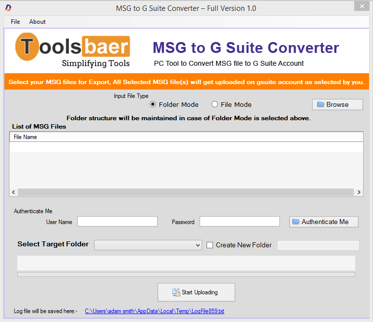 ToolsBaer MSG to GSuite Conversion screenshot