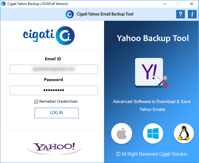 Cigati Yahoo Email Backup Tool screenshot