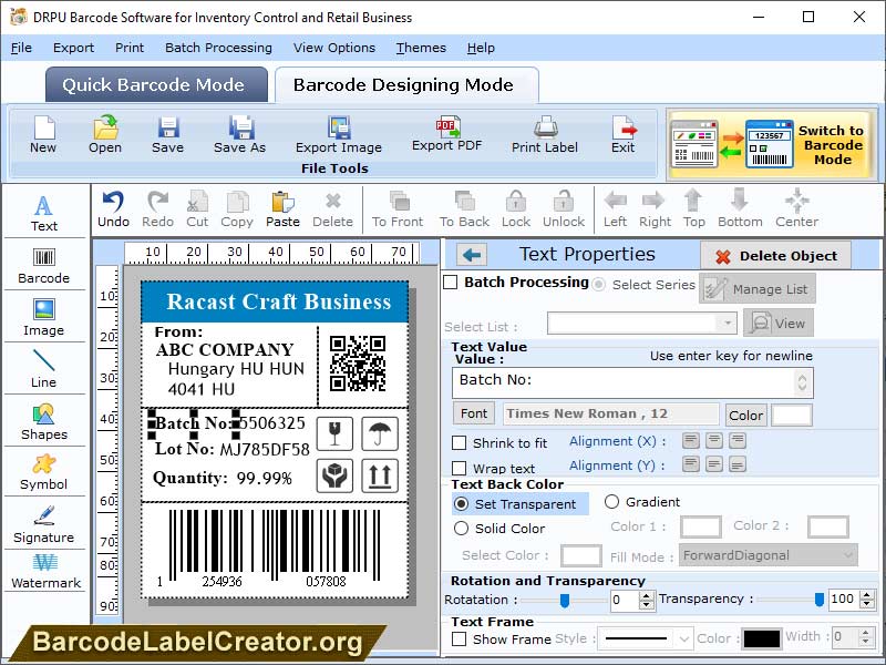 Barcode Creator for Inventory Control screenshot
