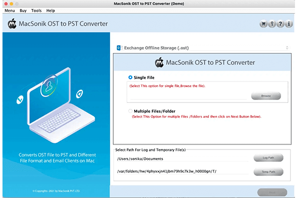 MacSonik OST to PST Converter screenshot