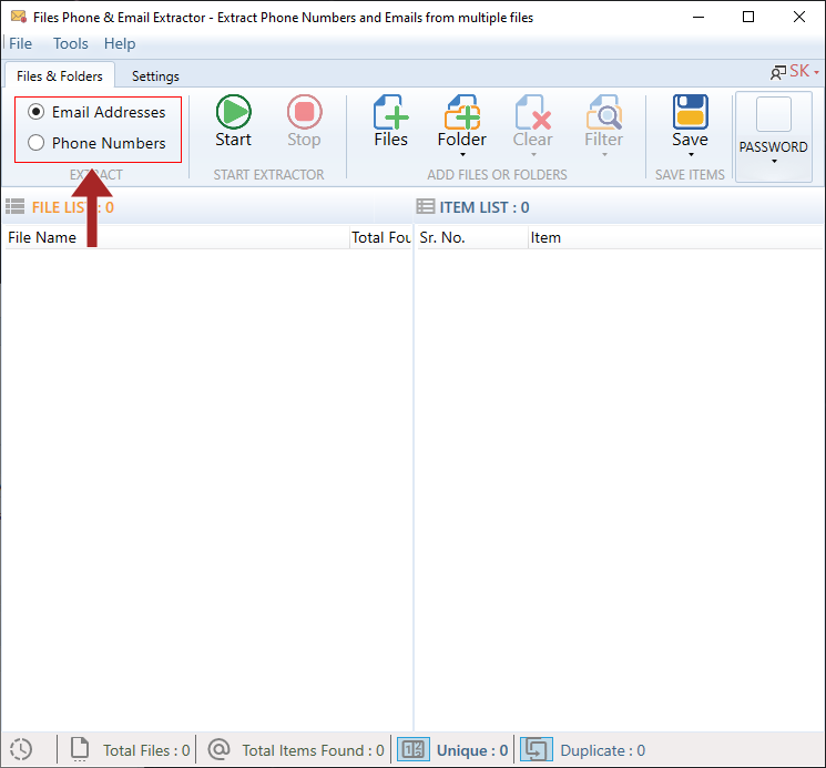 File Phone and Email Extractor screenshot