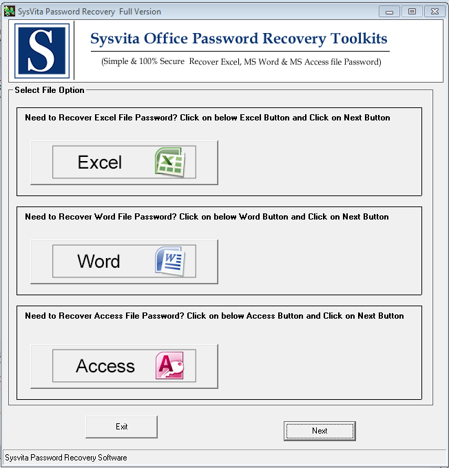 SysVita Excel Password Recovery Software screenshot