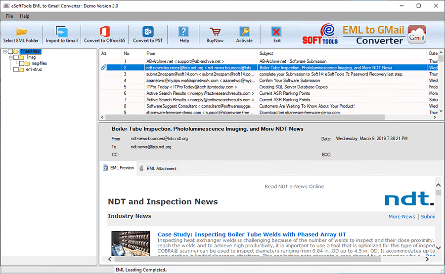 eSoftTools EML to Gmail Converter screenshot