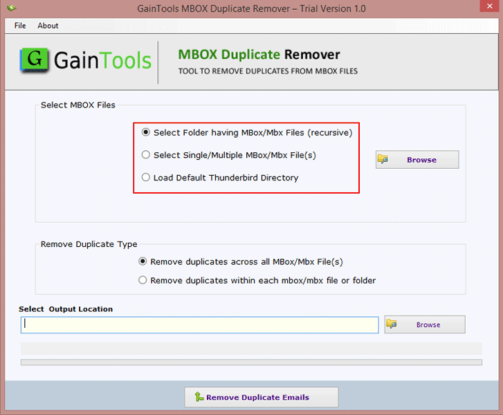GainTools MBOX Duplicate Remover screenshot