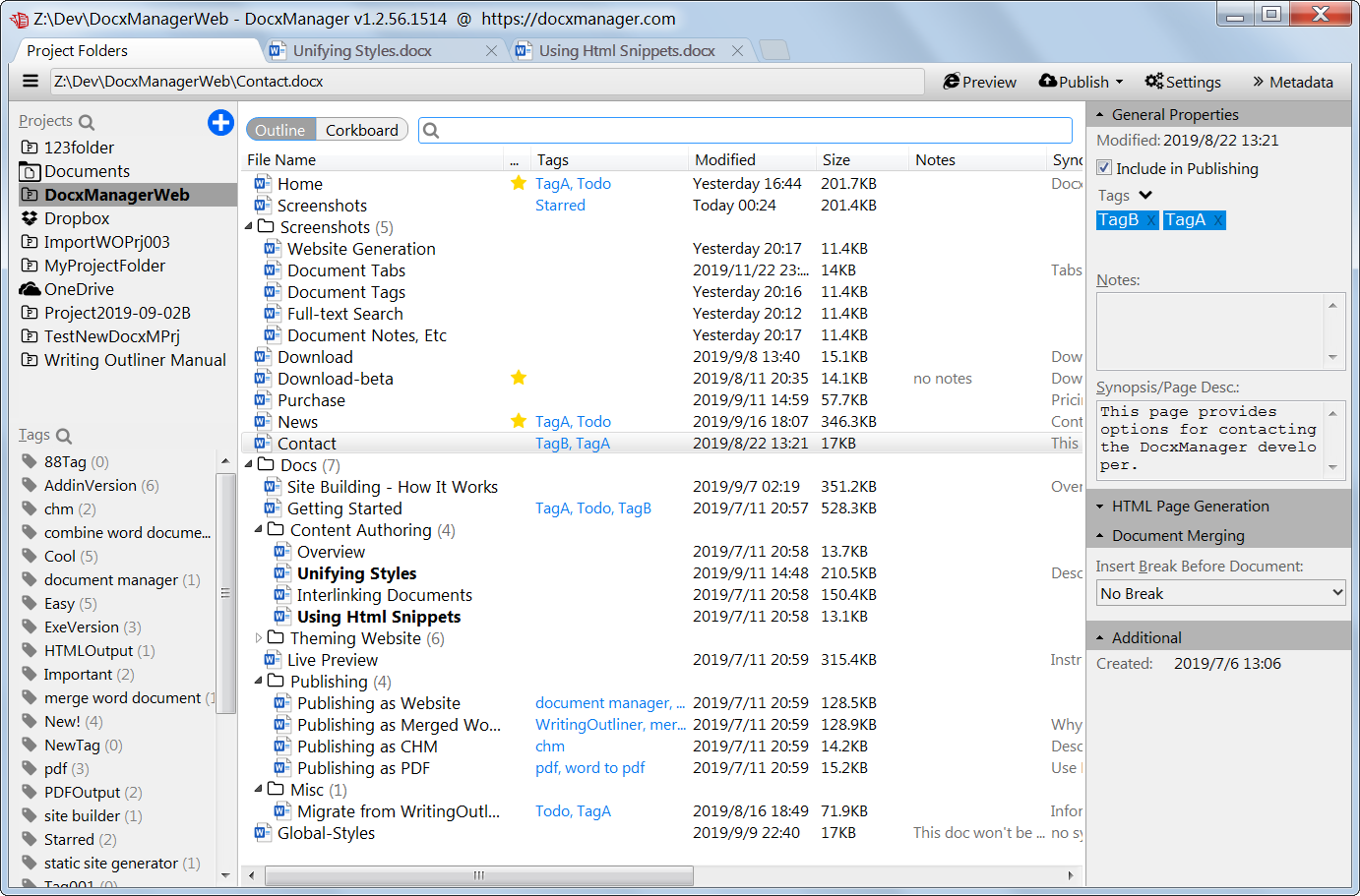 DocxManager - Document Organizer and Site Builder for Word screenshot