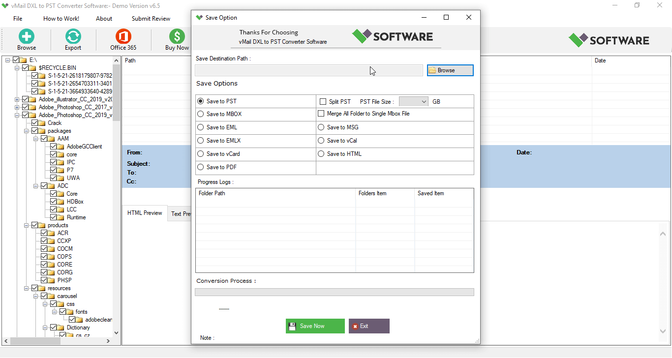 vMail DXL to PST Converter screenshot