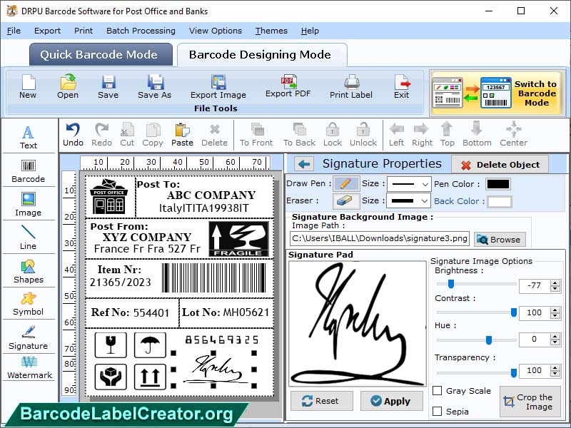 Barcode Creator for Post Office screenshot