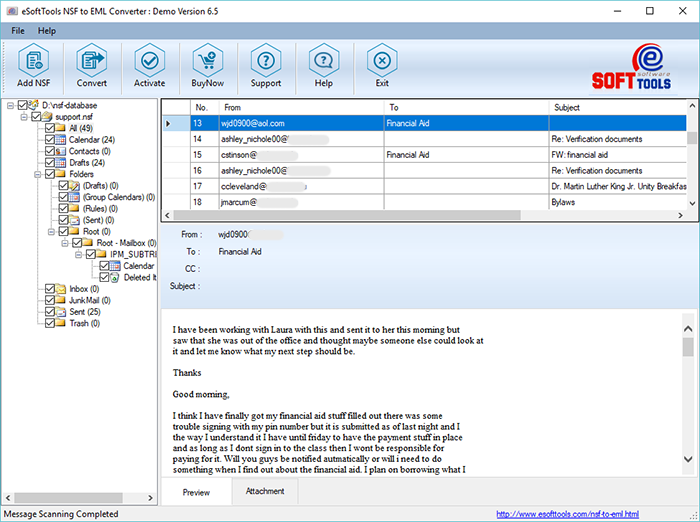 eSoftTools NSF to EML Converter screenshot