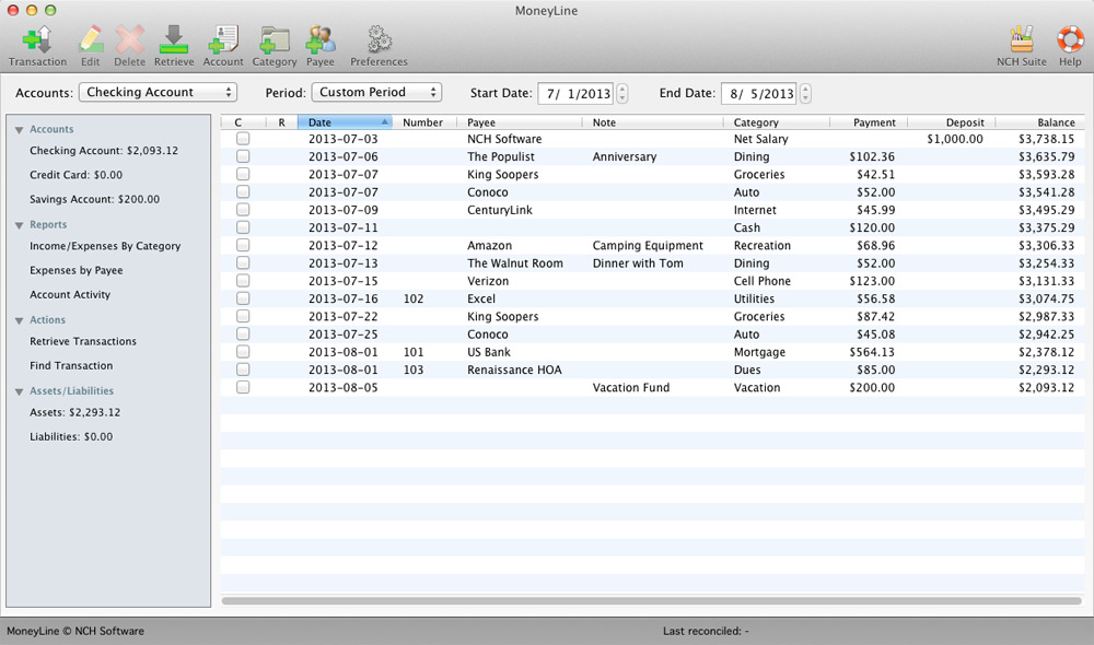 MoneyLine Professional Edition for Mac screenshot