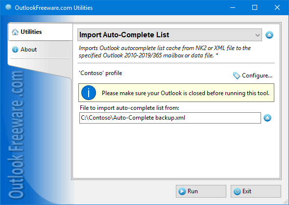 Import Auto-Complete List for Outlook screenshot