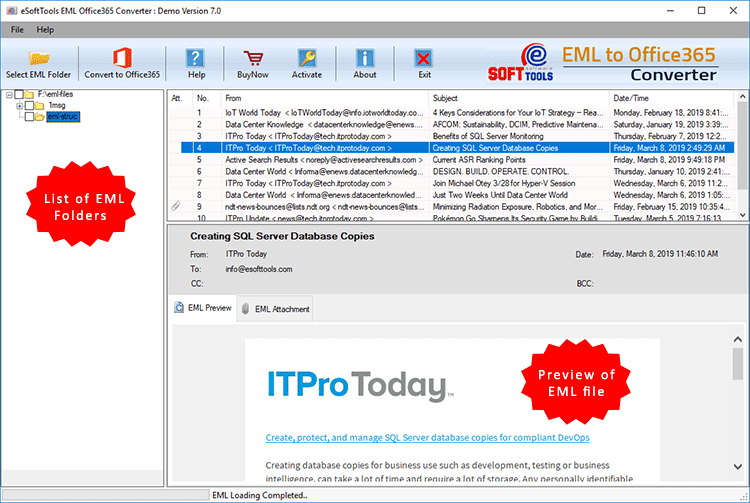 eSoftTools EML to Office 365 Converter screenshot