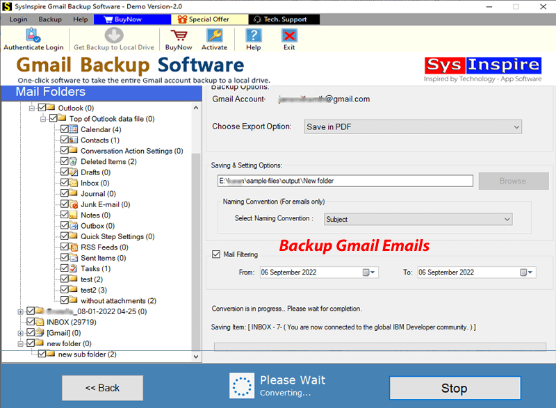 SysInspire Gmail Backup Software screenshot