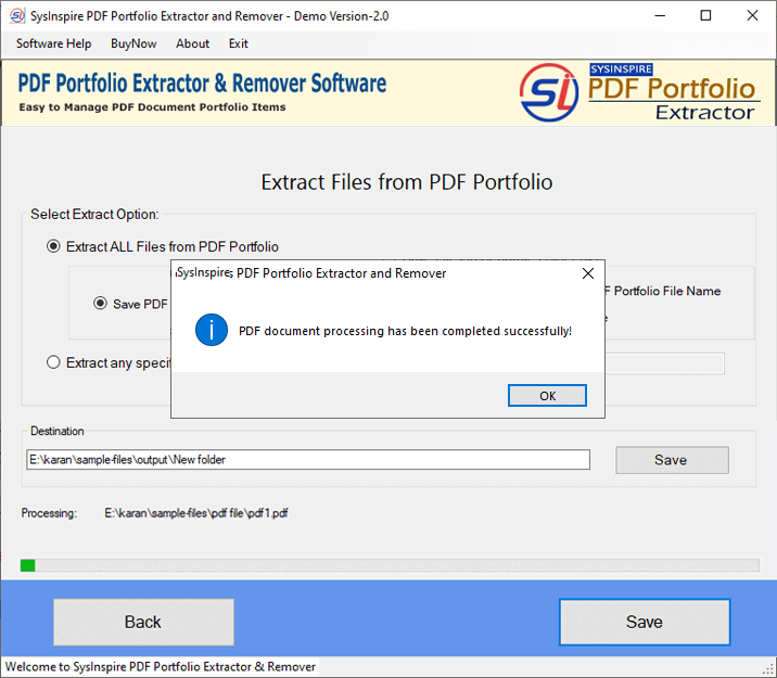 PDF Portfolio Extractor and Remover tool screenshot