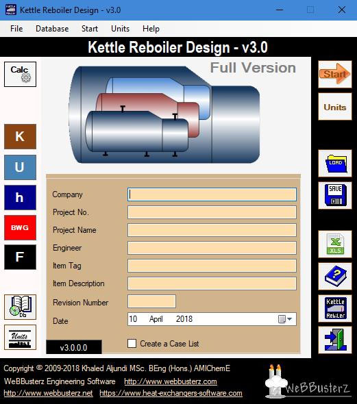 Kettle Reboiler Design screenshot