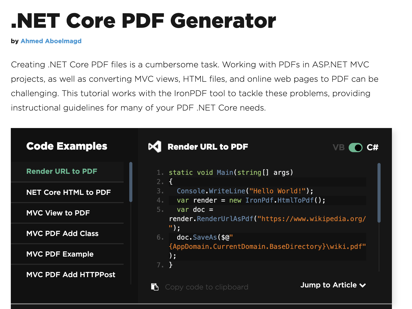Net Core PDF Generator screenshot