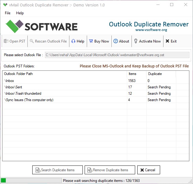 vMail Outlook Duplicate Remover screenshot