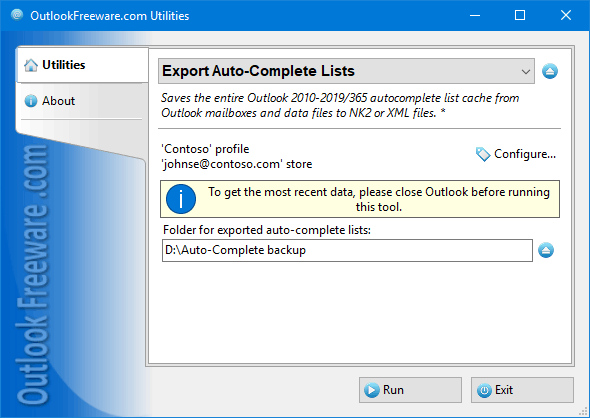Export Auto-Complete Lists screenshot