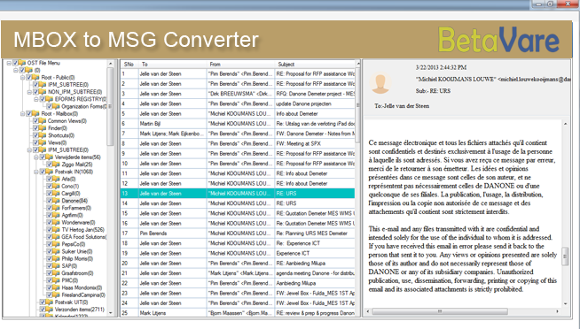 BetaVare MBOX to MSG Converter screenshot