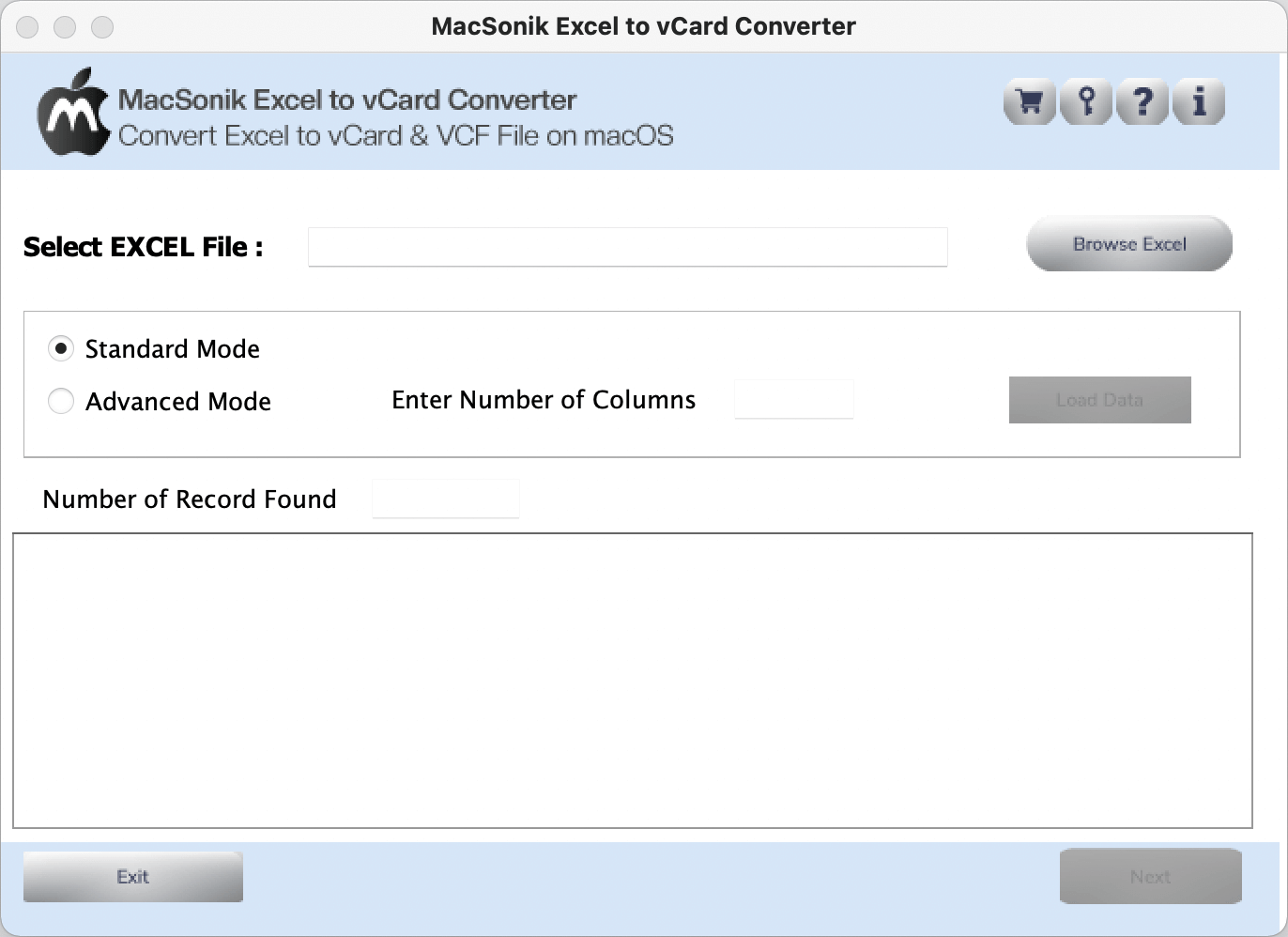 MacSonik Excel to vCard Converter screenshot