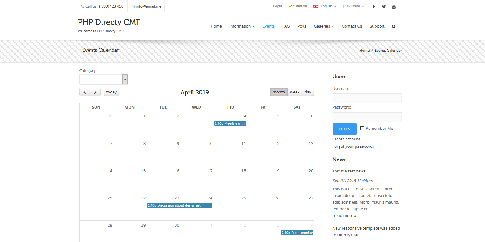 Events Module for Directy CMF screenshot
