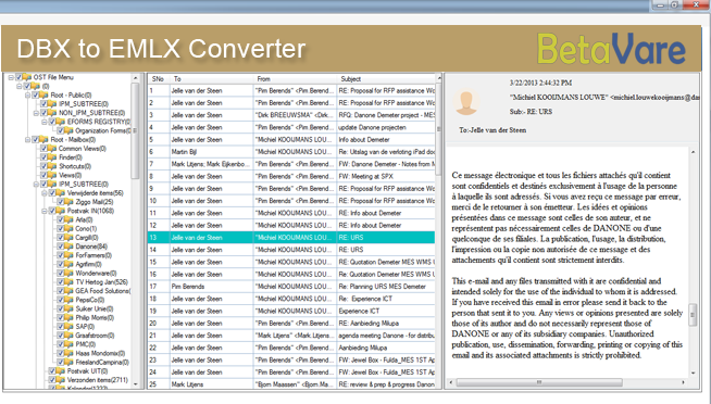 BetaVare Export DBX to EMLX application screenshot