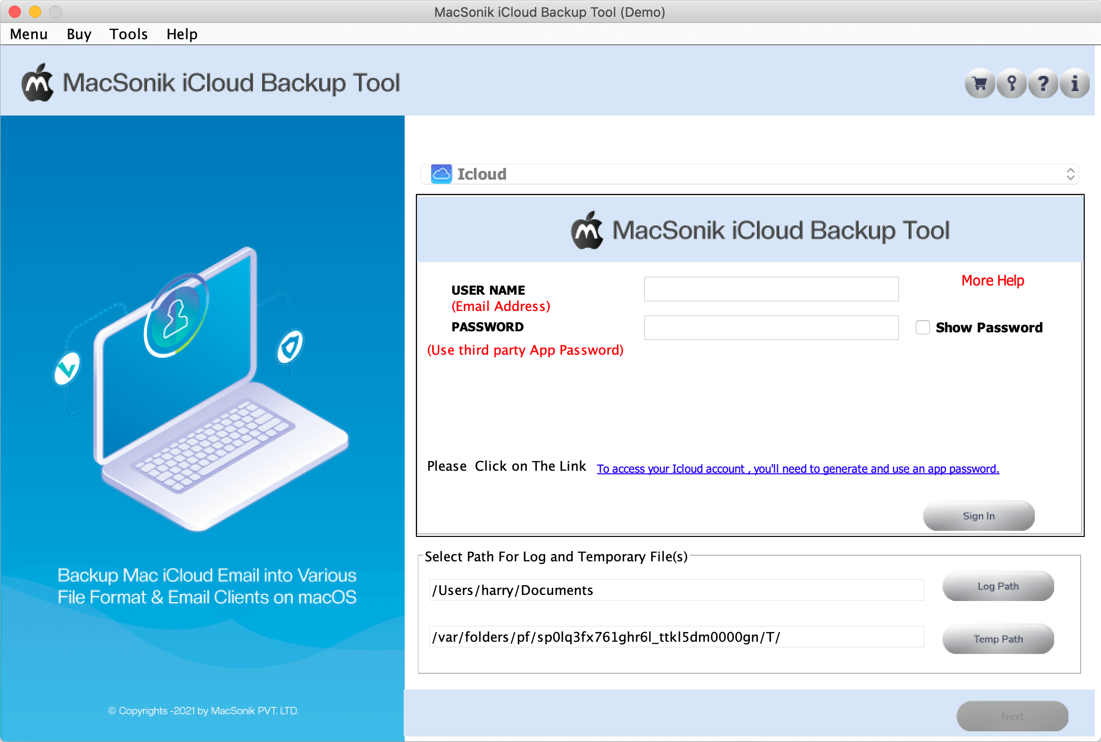 MacSonik iCloud Backup Tool screenshot